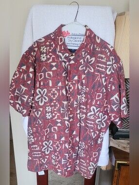 High Sierra Red Rust Floral-Print Short-Sleeve Button Shirt, Large